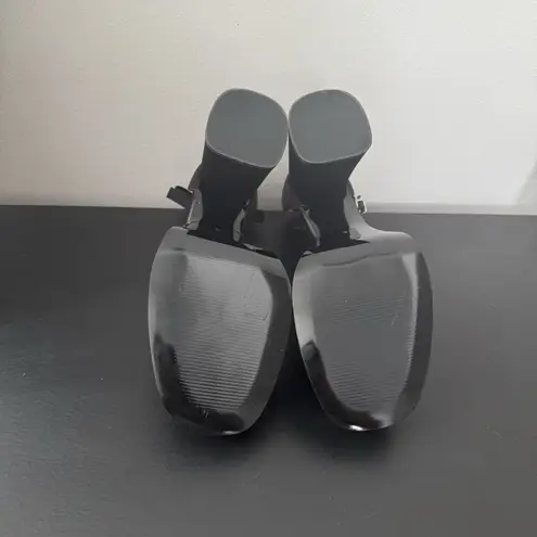 Modatope Women’s Black Satin Platform Chunky Block Heel Platform Pump Size 8