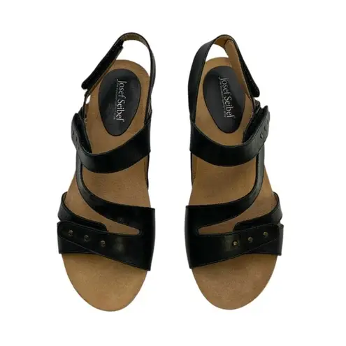 Josef Seibel Hailey 33 Wedge Sandal Black Leather Women's US 5