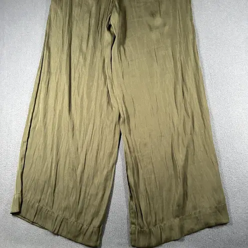 Halston Pants Womens Small Olive Green Wide Leg Pleated Polyester Lined Pockets