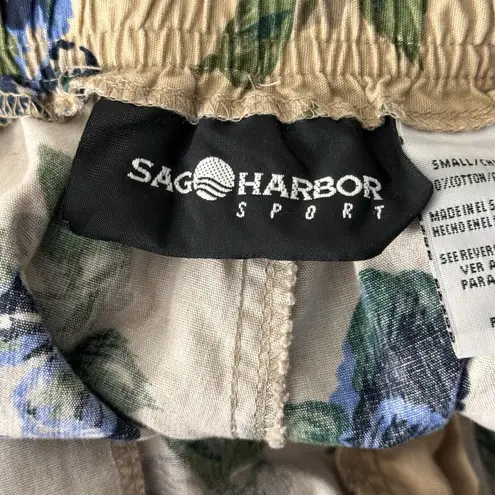 Sag Harbor Pants Small Beige Blue Floral Flowers Straight Crop Boho Cottagecore - Image 9