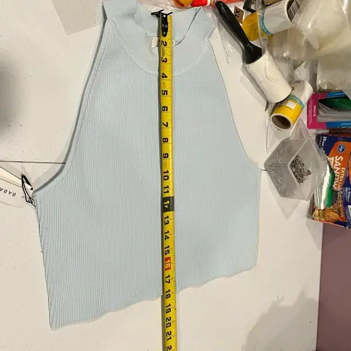 Babaton New! Aritzia Sculpt Knit Mockneck Halter Top Fluid Blue Womens 2X Crop