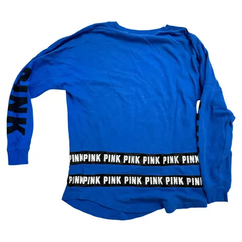 PINK - Victoria's Secret Pink Victoria Secret Long Sleeve Royal Blue Pink Logo Tee Size Small