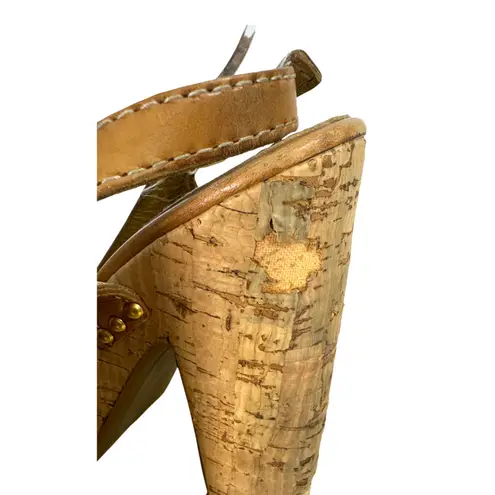 Prada  Cork Platform Chunky Heel Brown Leather Studded Heels EU 36.5 US 6.5 -READ - Image 6