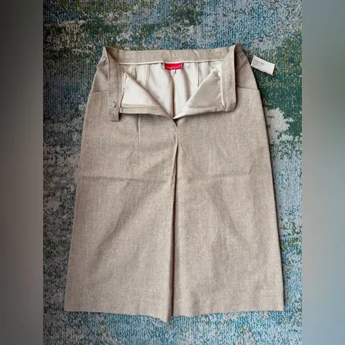 NOS 80s vintage Halston III linen silk blend pocket midi skirt, size 10 Tan