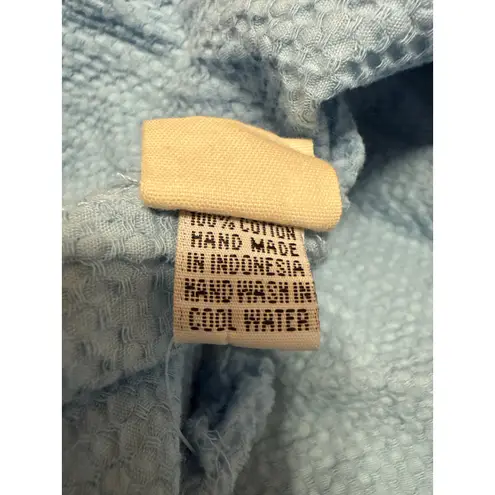 Kara Thoms Blue Textured Square Neck Short Puff Sleeve Midi A