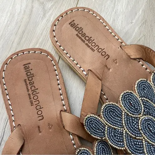 Laidback London Sandals laith beaded flip flop womens Brown size 10 handmade