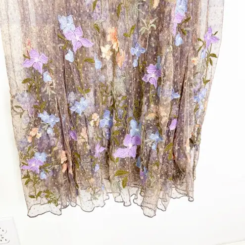 Sundance Embroidered Mesh Midi Dress Beige Size S