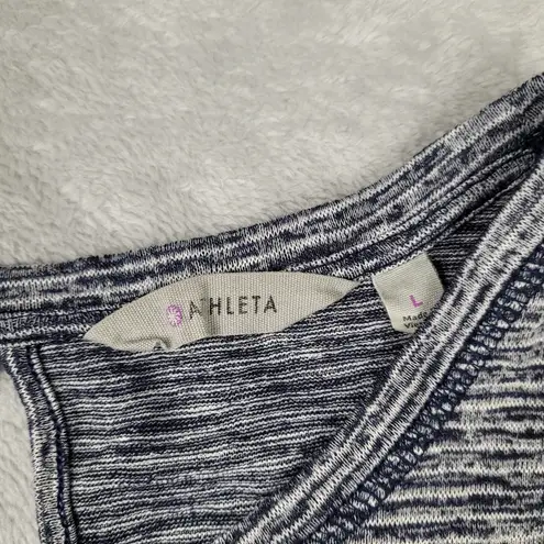 Athleta  Breezy Beyond Soft Open Back Long Sleeve Top Navy Stripe Women' Size L