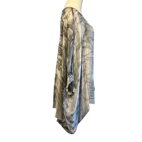 Tempo Paris Poncho Top Womens S/M Silk 2 layers Gray Marbled Artsy Boho Flowy