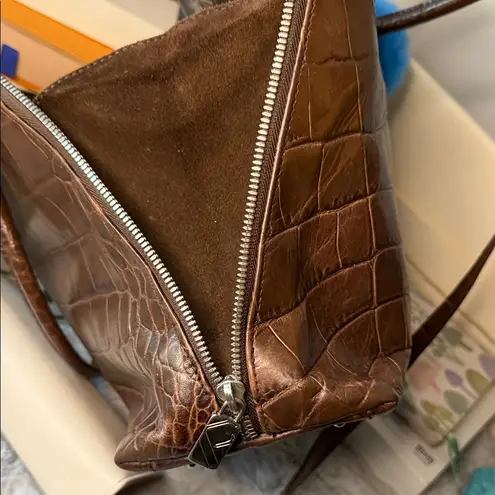 Furla Dark Brown Crocodile-Embossed Shoulder Bag