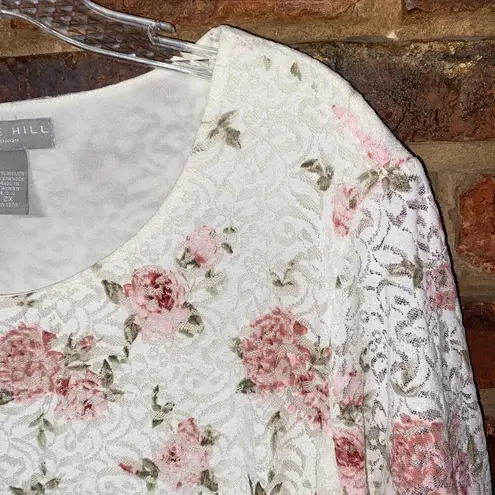 Kate Hill  White Floral Lace Short Sleeve Blouse Women's Size 2X