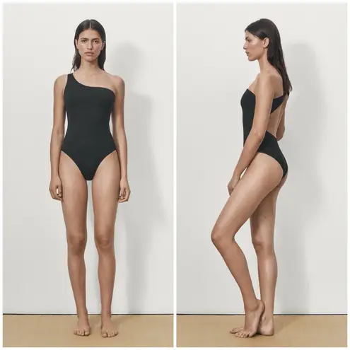 Massimo Dutti NWT Black One Piece Open Back Swimsuit Size Medium