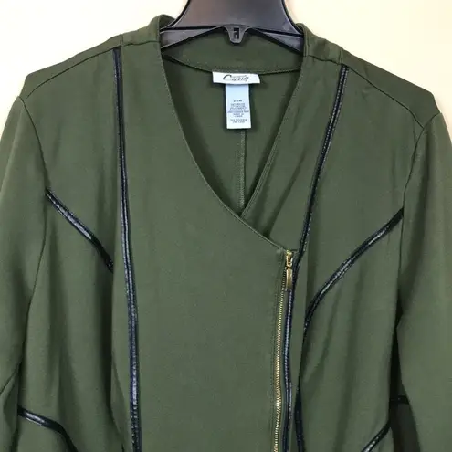Catherines Curvy Collection Women’s Green Black Faux Leather Detail Moto Jacket Size 24W
