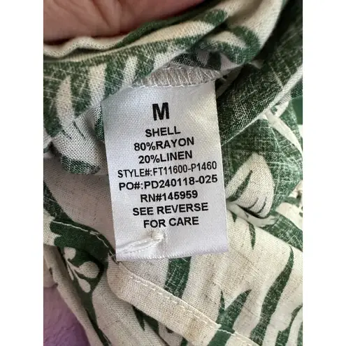 Dress Forum M Green White Tropical Leaf Tie Front Wrap Top Boho Resort Coastal