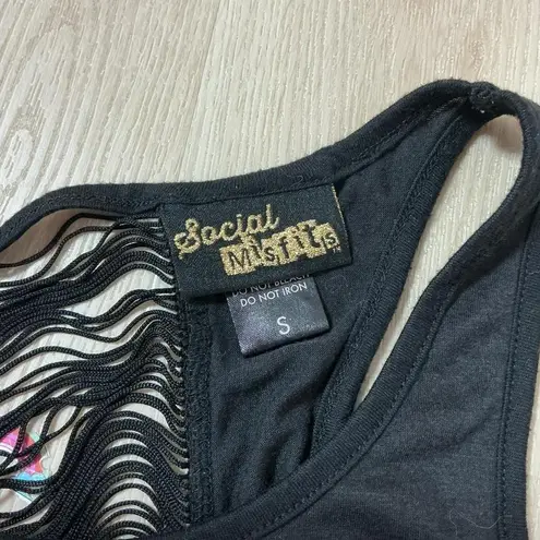 Social Misfits Black Skull Headdress Tank Top Women's Size S Ripped Back