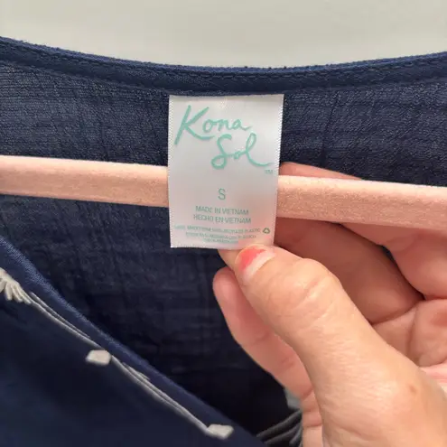 Kona Sol Blue Tunic Swim Cover-Up with White Embroidery