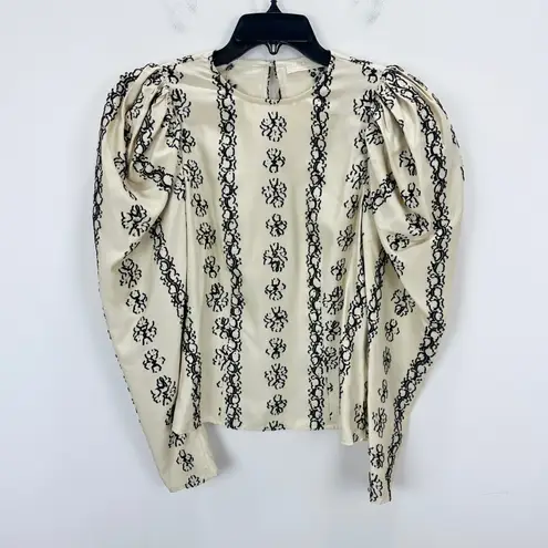 Ulla Johnson Layla Blouse Silk Puff Sleeve Embroidered Floral Birch Cream US 0