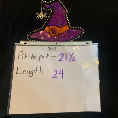 Halloween Top Large Black Purple Orange Sequin Trick or Treat Long Sleeve
