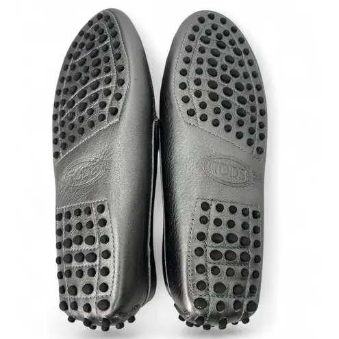 TOD'S 35 / 5 Gommino Driving Shoes Leather Metallic Silver Loafer Flat Slip On