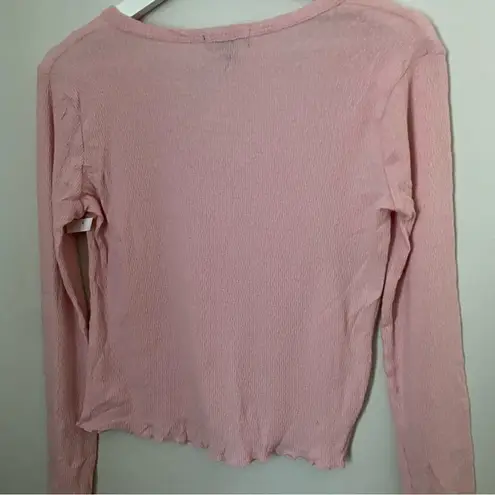 Poof! Poof Top Long Sleeve Pink Ribbed Button Front Casual Comfy