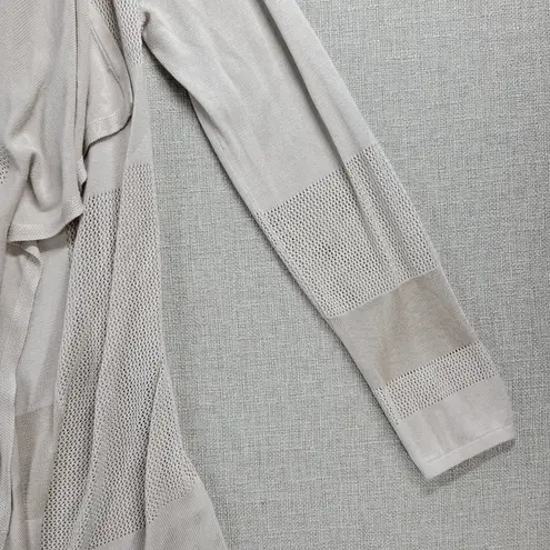 T Tahari Womens Long Cardigan Size S Beige Loose Open Knit Waterfall Long Sleeve