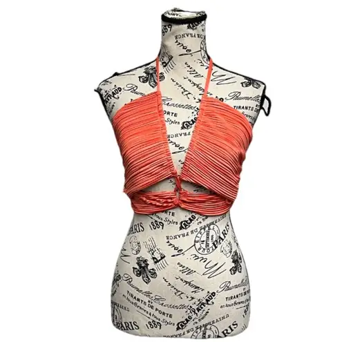 Sincerely Jules Orange Crinkle Pleated Halter Crop Top Ruched Boho Coastal L Size L