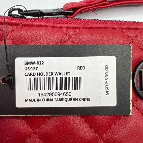 Badgley Mischka Vegan Leather Card Holder Wallet Wristlet Red Quilted Zips NWT