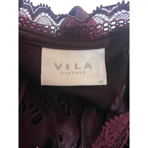 Vila Clothes Women's Wine Laced Long Sleeve Top Size M