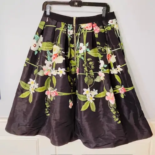 Ted Baker Floral Formal Secret Trellis Midi Full Skirt Size 3 Women's 8 Black