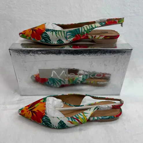 Matiko Hawaiian Print Slingback Flats Pointed Toe Tropical Floral Shoes Size 36