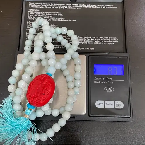 Flower Carved Cinnabar Beaded 32” Mala Necklace