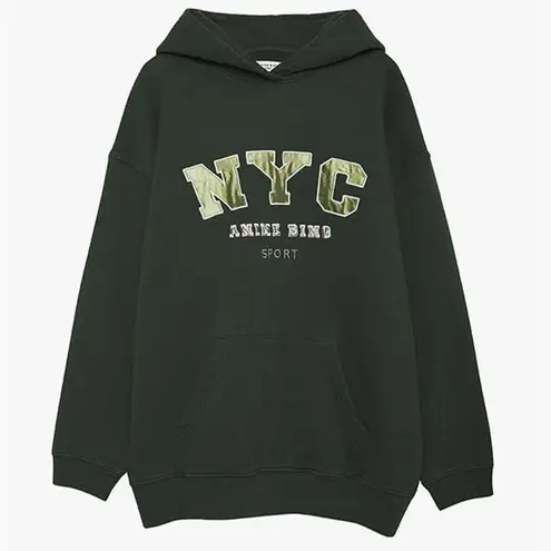 ANINE BING Sport Vincent NYC Hoodie Sweatshirt in Charcoal Green