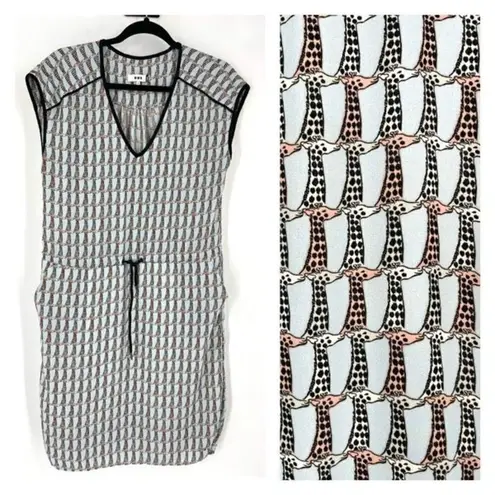 CKS Women's Giraffe Print Cap Sleeve Elastic Waist Mini Dress Blue Black Small