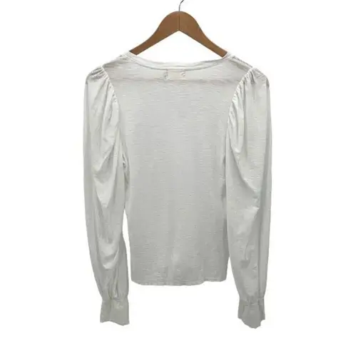 Nation Ltd Womens Puff Sleeves V-Neck Slub Pima Cotton Long Sleeve Top White XS