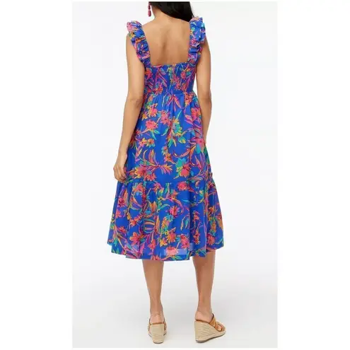 NWT JCrew Floral Tropical Square Neck Midi Dress Blue Size 8