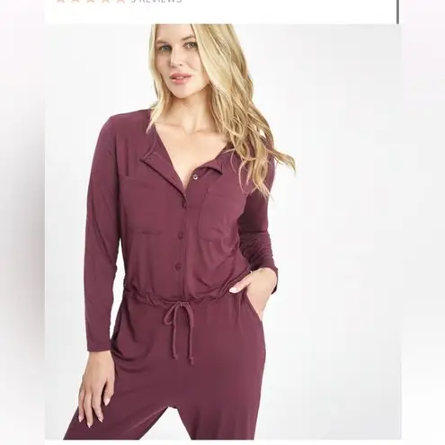 Lively Plum Long Sleeve Drawstring Waist V Neck Casual Jumpsuit Size Large Purple