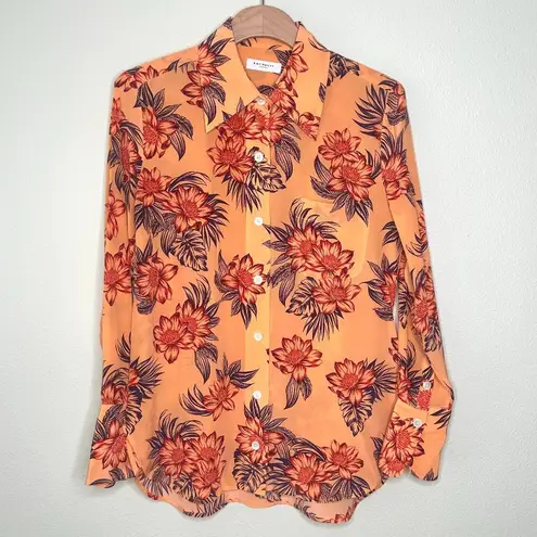 Equipment Quinne Floral Button Down in Silk Crepe de Chine Shirt Orange Size S