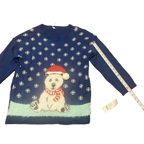 Notations NWT Christmas Holiday Ugly Sweater Womens Blue Polar Bear Snow Size XL