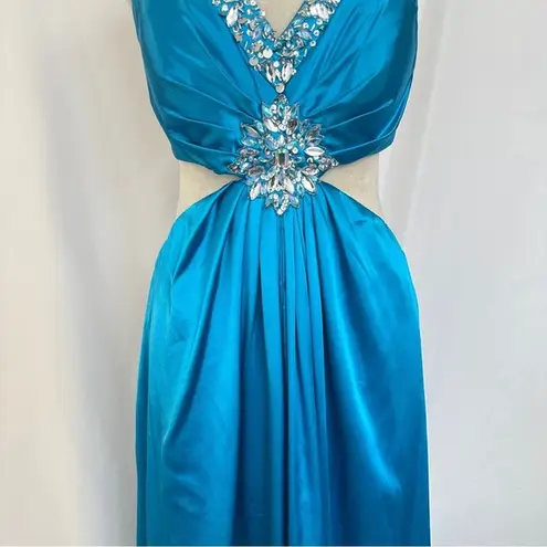Teal Blue‎ Dress Size 8 Beaded Evening Party Cocktail Prom Bedazzled Rhinestone Blue