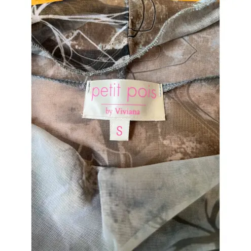 Petit Pois Draped cowl neck Doble mesh sheer art long sleeve blouse top, Size S