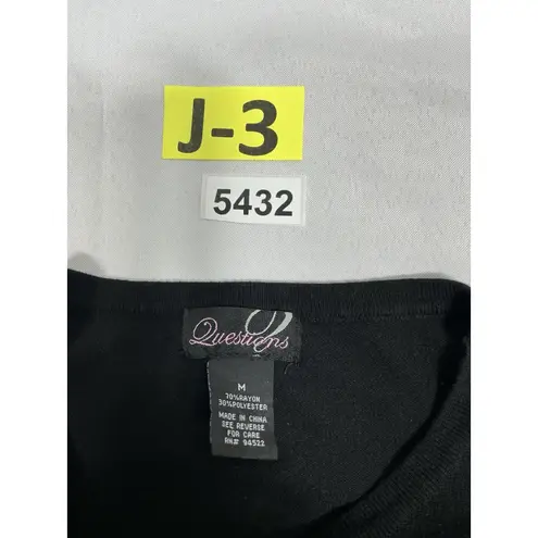 Womans Questions Pullover Sweater Medium Black 3/4 Sleeve Peekaboo Studs