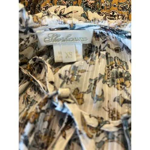 Shoshanna TAN FLORAL PAISLEY Printed Tie-Neck Puff Sleeve Blouse Top XS #158