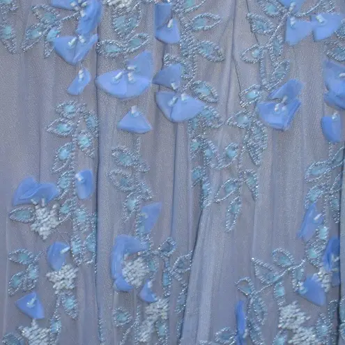 Mac Duggal 14521 Blue Floral Embellished Short Sleeve Mesh Gown Dress