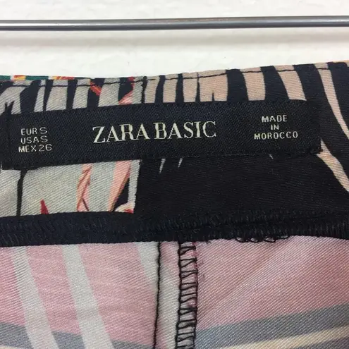 ZARA  Tropical Printed Crop Satin Straight High Waist Trousers Pants Small