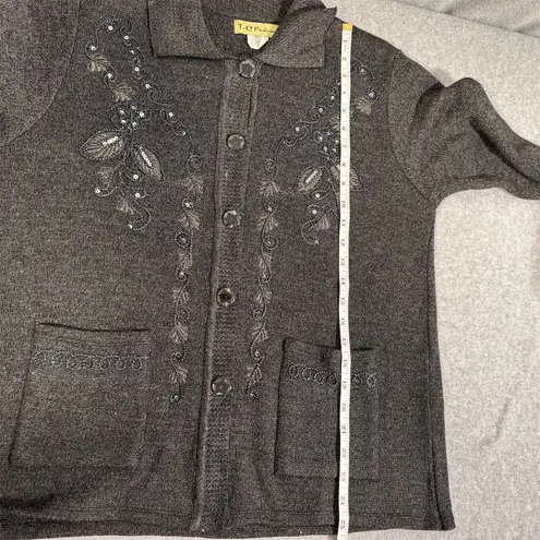 Vintage T.C. Fashion Women's Gray Beaded Embroidered Cardigan Sweater Size M Size M