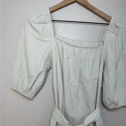 Faherty Khai Poplin Dress in Birch size Small Belted Puff Sleeve Tie Waist
