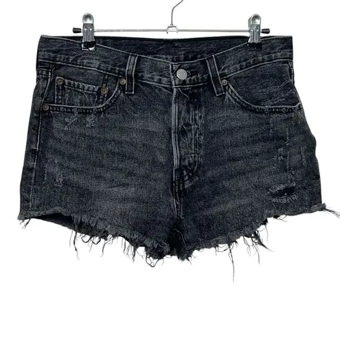 Levi's  501 Shorts Distressed Cutout Button Fly Rigid Black Women’s Size 28