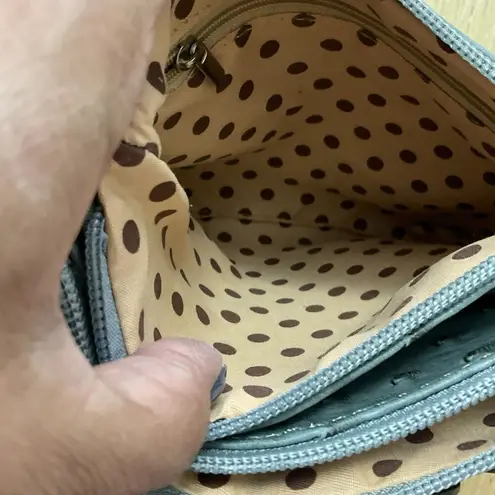 Teal Vegan Ostrich Crossbody Rosette Flower Bag Top Side Zip Outside Pocket Green