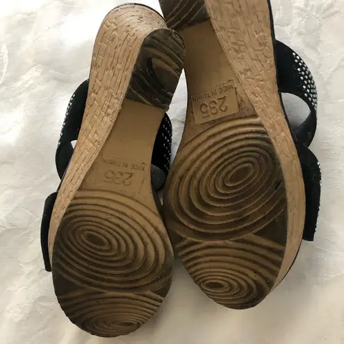 Black and Silver Rhinestone Wedge Sandals size 6.5