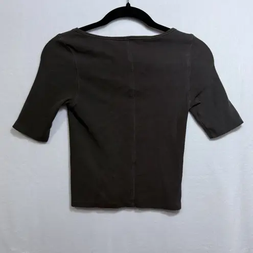 Rylee + Cru Brown Round Neck Ribbed Short Sleeve Cropped Shirt Top Women's XS